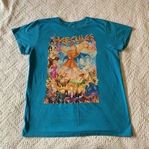 Disney Hercules Unisex T-Shirt Large Blue Short Sleeve Cotton Hercules Movie